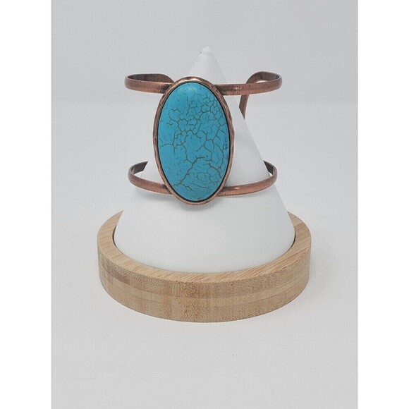 COPPER FAUX TURQUOISE BOHO CUFF BRACELET FESTIVAL SOUTHWEST FASHION JEWELRY - Picture 1 of 9